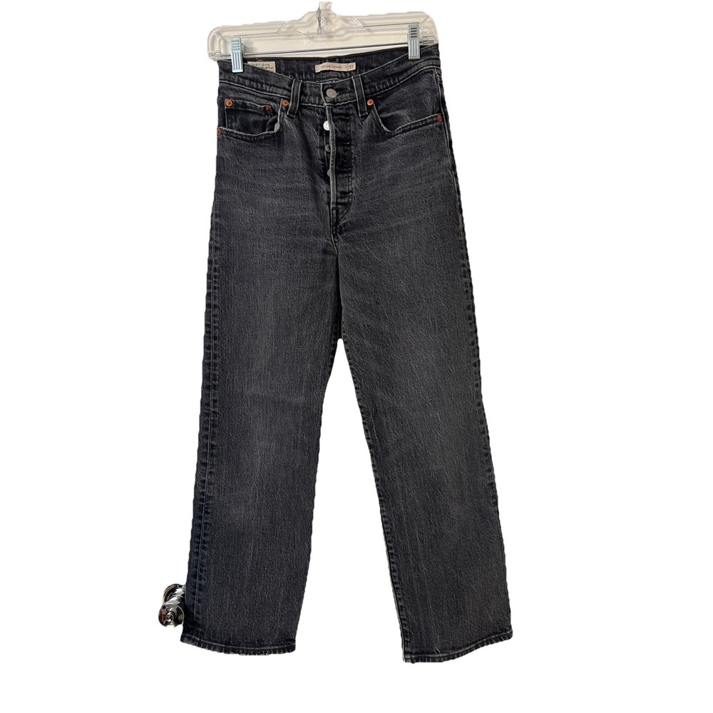 Levis Big E Jeans Womens 27‎ Black Gray Denim Ribcage Straight Dark Wash Western
